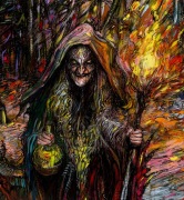 Czarownica - cykl mitologia słowiańska akryl na papierze 30/42 cm