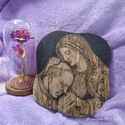 Deska dekoracyjna ręcznie wypalana Jan Paweł II i Matka Boska