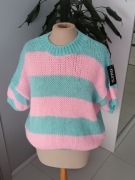 Sweterek krótki rękaw pasy 