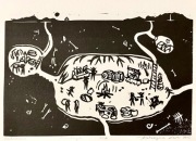 Linoryt "Podziemie", format 15,7x11,5cm