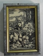 Obrazek ręcznie malowany Lis,kogut.Dla myśliwego