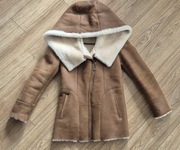 Kożuch damski rozm. S ciepły, duży kaptur Pilotka skóra owcza