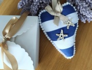 Serce z woreczkiem na kartę podarunkową, styl marynarski, box prezentowy