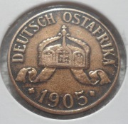 Wilhelm II Niemiecka Afryka Wschodnia 1 halerz heller 1905 J Hamburg KM# 7