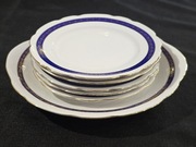 Zestaw deserowy Ćmielów patera i talerzyki złoto kobalt patera prl retro 