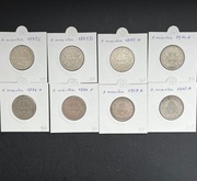 Zestaw 8 sztuk srebrnych monet 1 marka. Niemcy - cesarstwo - do 1918