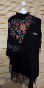Piękny szal boho haft 50%kaszmir 50% wełna duży rozmiar 200x70 cm czarny 