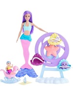 BARBIE LALKA SYRENKA OGON AKCESORIA OŚMIORNICA FOKA ŁÓŻECZKO 