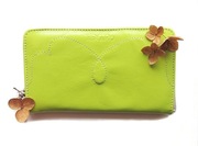 Portfel skórzany na zamek jasnozielony