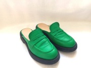 Klapki zielone Mule damskie r. 37,5-38 SKÓRA Platforma stan bdb