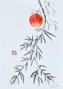 Bambus, japońskie malarstwo sumi-e. Original Akwarela A4