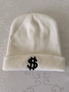 Czapka Zimowa Biała z Logo Dolara Streetwear Stretch Unisex Made in Germany