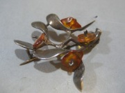 Stara Srebrna Broszka z Bursztynem Vintage