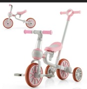 ŚŁICZNY Rowerek trójkołowy COSTWAY 4w1 z uchwytem dla dzieci 2-4 lat Różowy