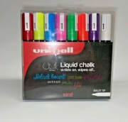 Markery kredowe Uni-Ball 5M w płynie – różne kolory – opakowanie 8 szt.