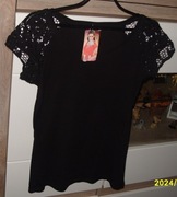 IDEAL_ czarna Bluzeczka haftowane rękawki _ r. M/L