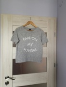 Szary krótki sweter crop top Gina Tricot S/M