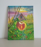 Obraz akrylowy na płótnie "Dom w sadzie", ręcznie malowany