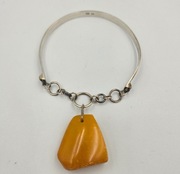 Bransoleta srebrna z bursztynem 20,7g 6,5cm retro rękodzieło vintage