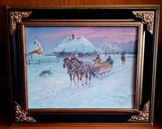 "WYJAZD NA POLOWANIE -OBRAZ OLEJNY NA PŁÓTNIE 54x44 