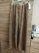 Spodnie beż cekiny szeroka nogawka 