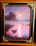 "ŚWIT NAD BRZEGIEM JEZIORA"- OBRAZ OLEJNY NA PŁÓTNIE/48x38 