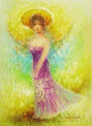 DZIEWCZYNA I KWIATY pastel olejny 41x30cm 