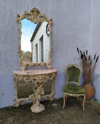 Piękna włoska konsola figuralna z kamiennym blatem lustro