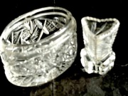 STARE KRYSZTAŁY, WAZON/WYKAŁACZNIK i POJEMNIK.2szt.