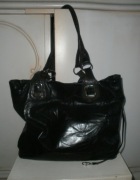 WŁOSKA CZARNA TORBA SKÓRA GENUINE LEATHER FOSSIL FS + APASZKA JEDWAB