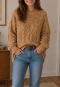Musztardowy sweter babelkami viral z bąblami pomponiki bawełna 10 % vintage