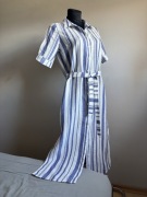 Cubus sukienka Iniana maxi letnia w pasy 100 % len S M