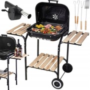 OKAZJA !! GRILL WĘGLOWY OGRODOWY SKŁADANY NA KOŁACH Z PÓŁKAMI RUSZT BBQ 