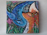 LIS I WIELORYB obraz ręcznie malowany UNIKAT 20 x 20 cm markery akrylowe