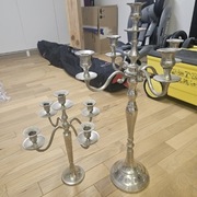 Świecznik świeczniki kandelabr 2 szt srebrne w stylu glamour 40 cm i 65cm