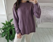 Unilux fioletowy liliowy wełniany sweter zdobiony 80% wełna XL XXL