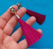 Klipsy z chwostem, chwostami, chwosty, frędzle Fuksja Silver