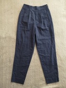 Nowe granatowe eleganckie bawełniane lniane spodnie z wysokim stanem M&S 38