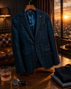 Nowa marynarka męska Frappoli slim fit krata 52 M/L