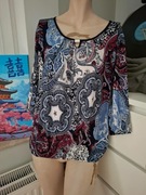 XL 42 czarna niebieska bluzka w kwiaty print 95% wiskoza zimowa na zime