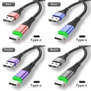 Kabel USB-C QC 3.0 prąd 3A purple 1m oplot LED