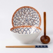 Zestaw - duża ceramiczna miska na ramen, bowl, udon z łyżką i pałeczkami