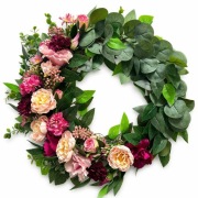 Wianek dekoracyjny na drzwi wiosenny stroik rękodzieło pudrowy róż bordo