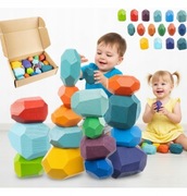 Klocki Kamienie Drewniane Wieża Kreatywne Montessori Układanka 24 sztuk