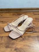 Sandały na średnim słupku obcasie buty sandałki beżowe buciki eleganckie 39