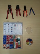 Zaciskarka do kabli, ściągacz izolacji, przecinak + zestaw tulejek