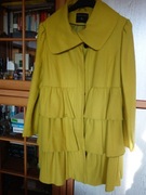 Piękny, oryginalny płaszcz, wełna 58%+wiskoza 42%, limonka, UNIKAT! r. 46