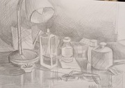 Martwa natura z lampką,  rysunek ołówkiem , A4, Aleksandra Skoczyk 