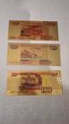 Złote Banknoty RUBLI Zestaw 3 szt. – 100, 500, 5000 RUB – Kolekcjonerskie