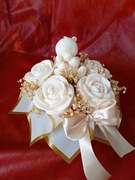 Bukiet ze świec róże z misiem prezent rękodzieło na urodziny ślub chrzes